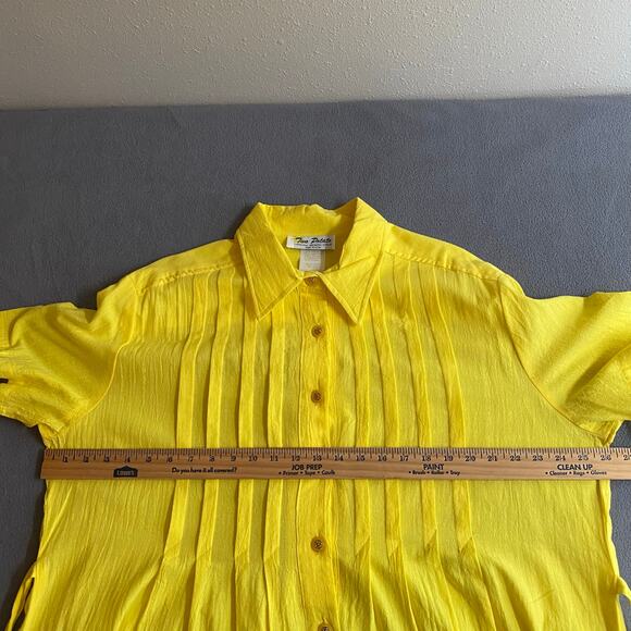 Vtg 80s 90s Two Potato Button Down Tie Back Short Sleeve Maxi Dress XL Yellow - Picture 12 of 16